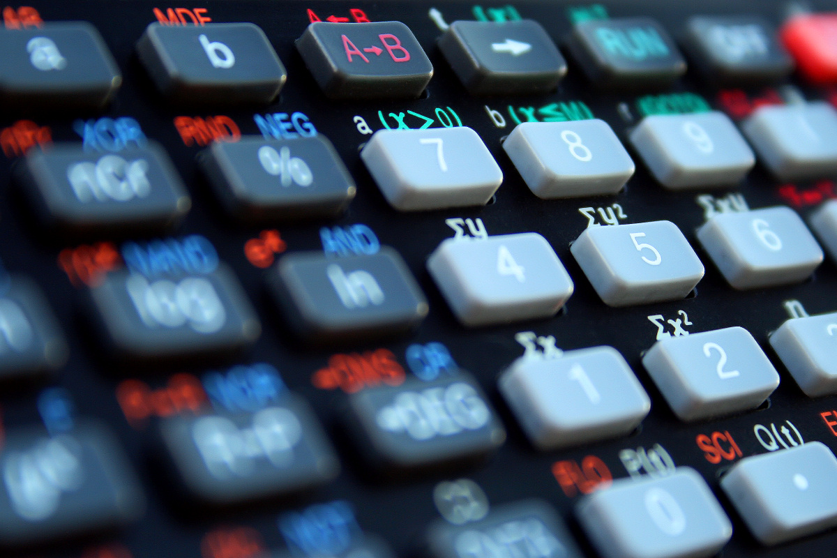 Close-up photograph of the keys on a Philips scientific calculator.