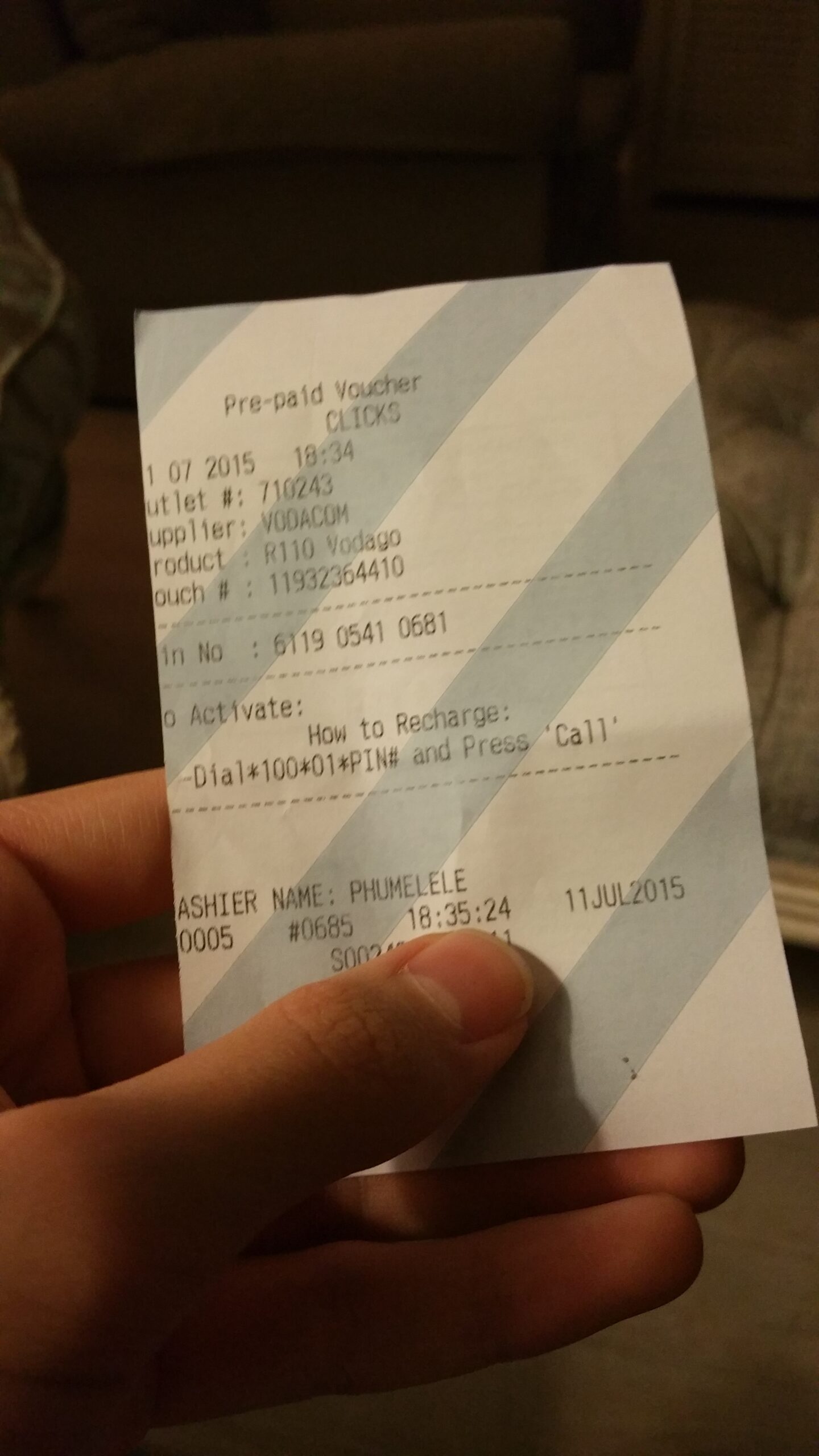 Photograph of a printed paper receipt.